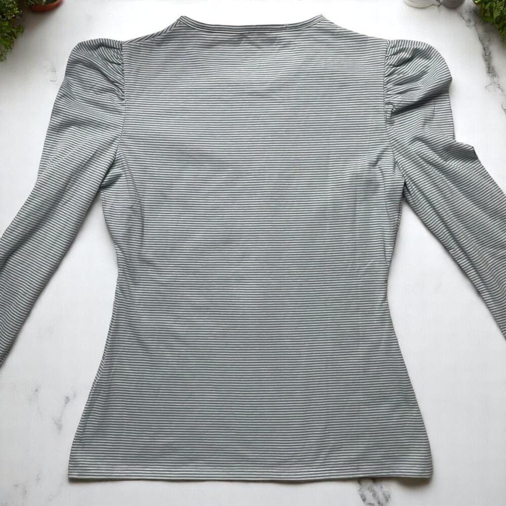 (60% OFF) NWT Rebecca Taylor Lont-Sleeve Ruched Striped Tee Shirt M MSRP $125 - Picture 6 of 8